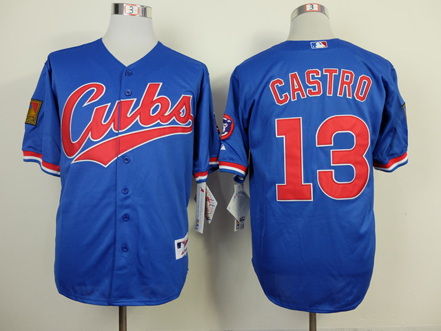 Men Chicago Cubs 13 Castro Blue Throwback 1994 MLB Jerseys